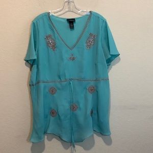 Lane Bryant women’s turquoise and gold blouse box f-13